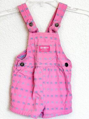 Vintage OshKosh B’gosh Pink Label Shortalls 2T Embroidered Blue Bow Motif 90s US
